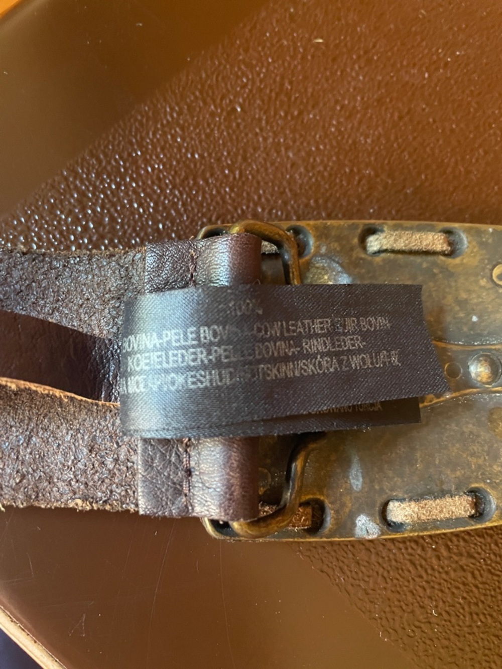 Brown Leather Women's Belt with Floral Tooled Buckle - Picture 4 of 5